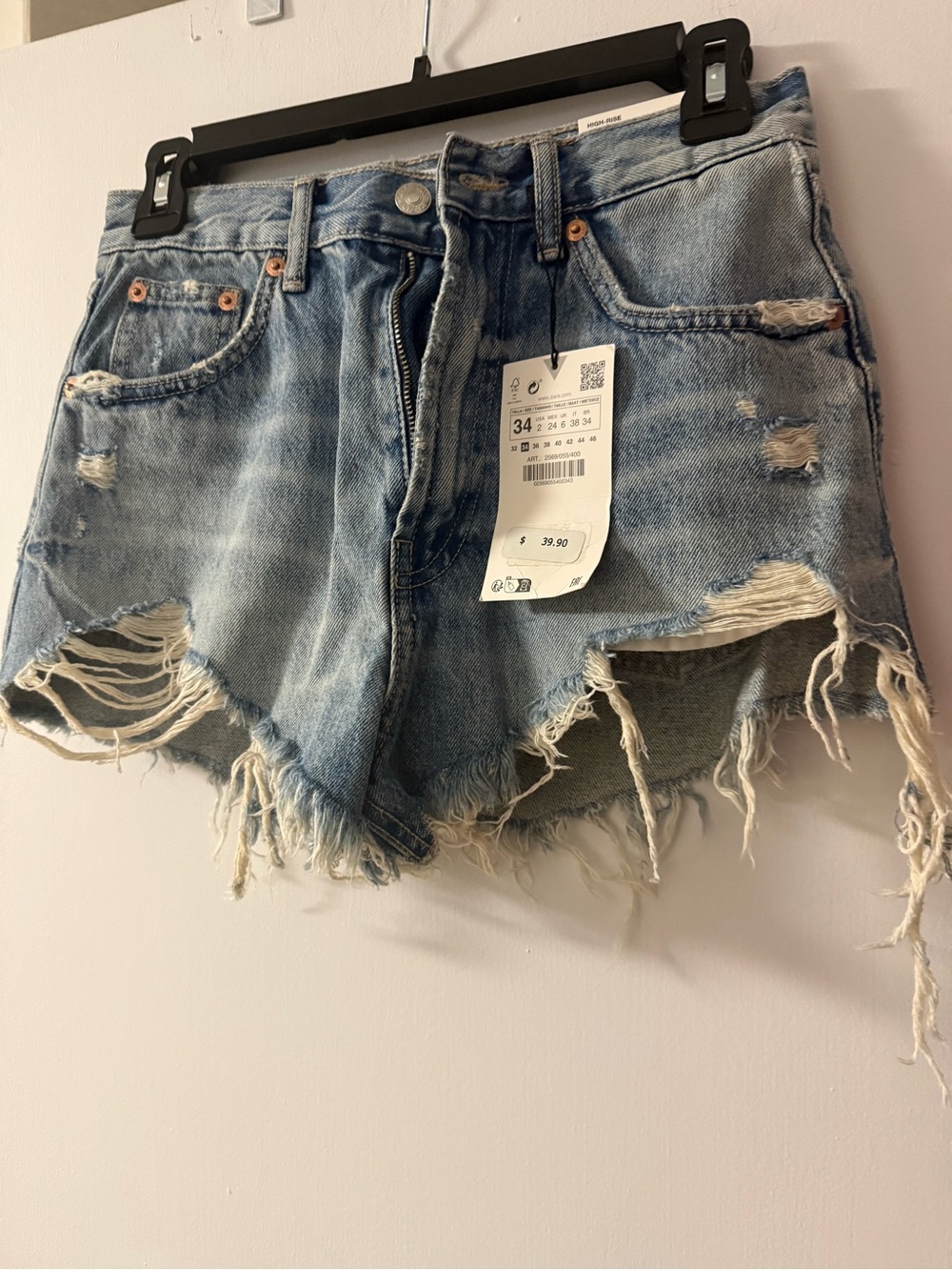Zara Light Blue Distressed Denim Cutoff Shorts